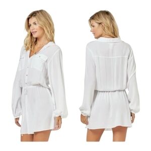 L*Space Amelia White Button-Down Swimsuit Cover-Up Dress Shirt Size S